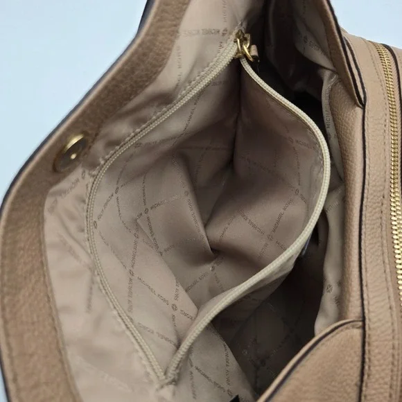 Michael Kors Raven Tan Pebble Leather Tote Shoulder Bag Hobo Style Hybrid Casual - Picture 9 of 16